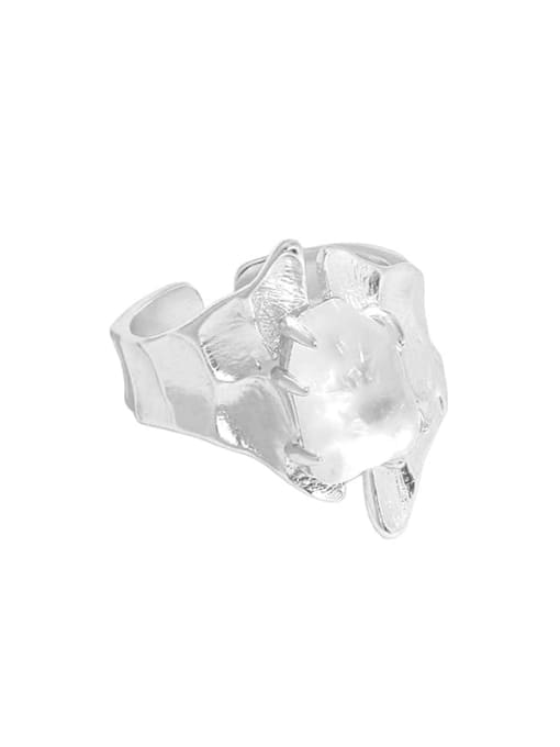 Silver [size 15 adjustable] 925 Sterling Silver Crystal Irregular Vintage Band Ring